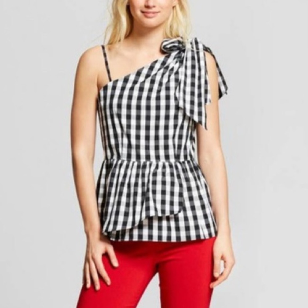 Catherine Malandrino Check Bow Shoulder Tank Top